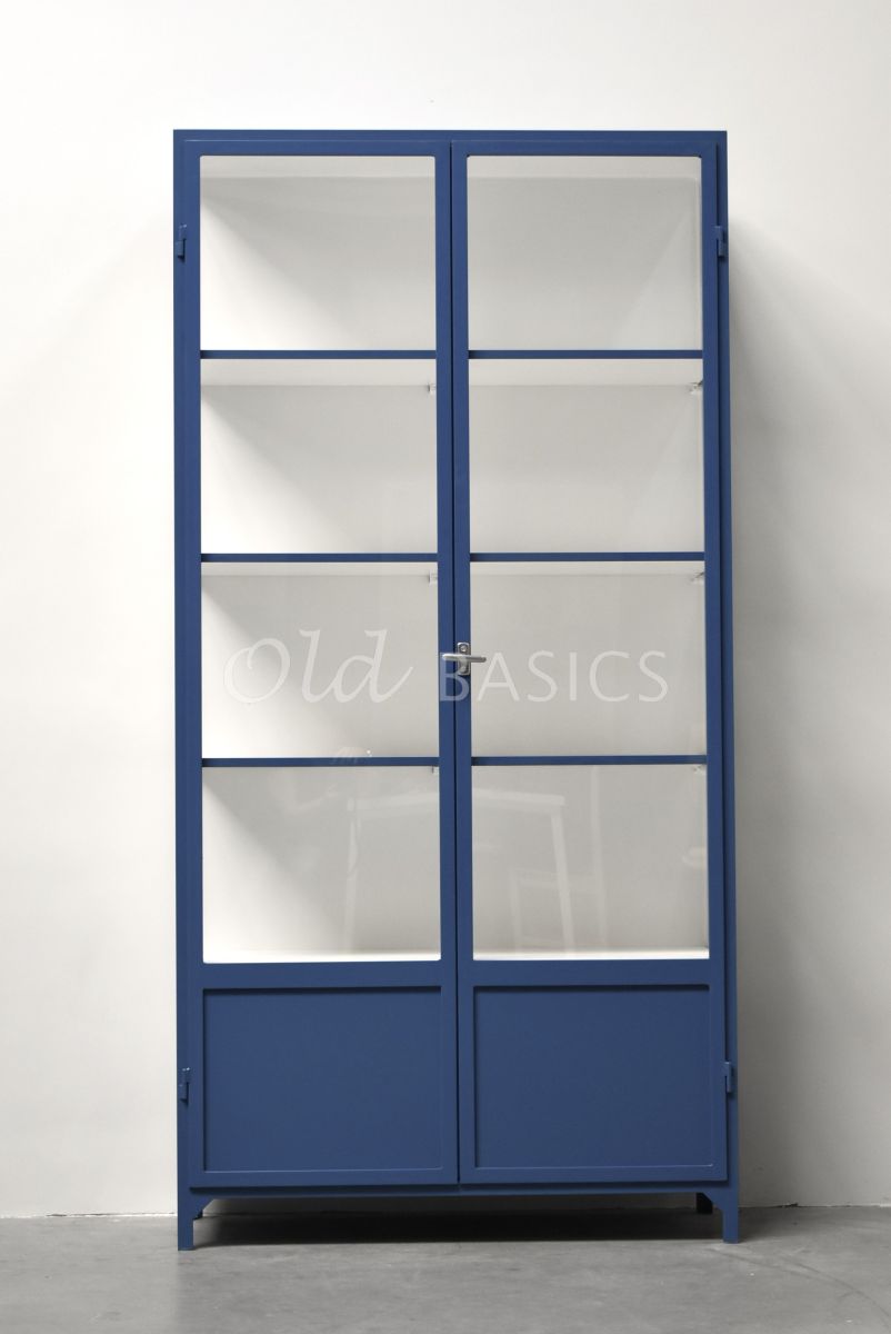 Detail van Apothekerskast Vitrine, 2 deuren, RAL5019, blauw, materiaal staal